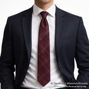 Geoffrey Beene Burgundy Plaid Silk Tie 58” Classic